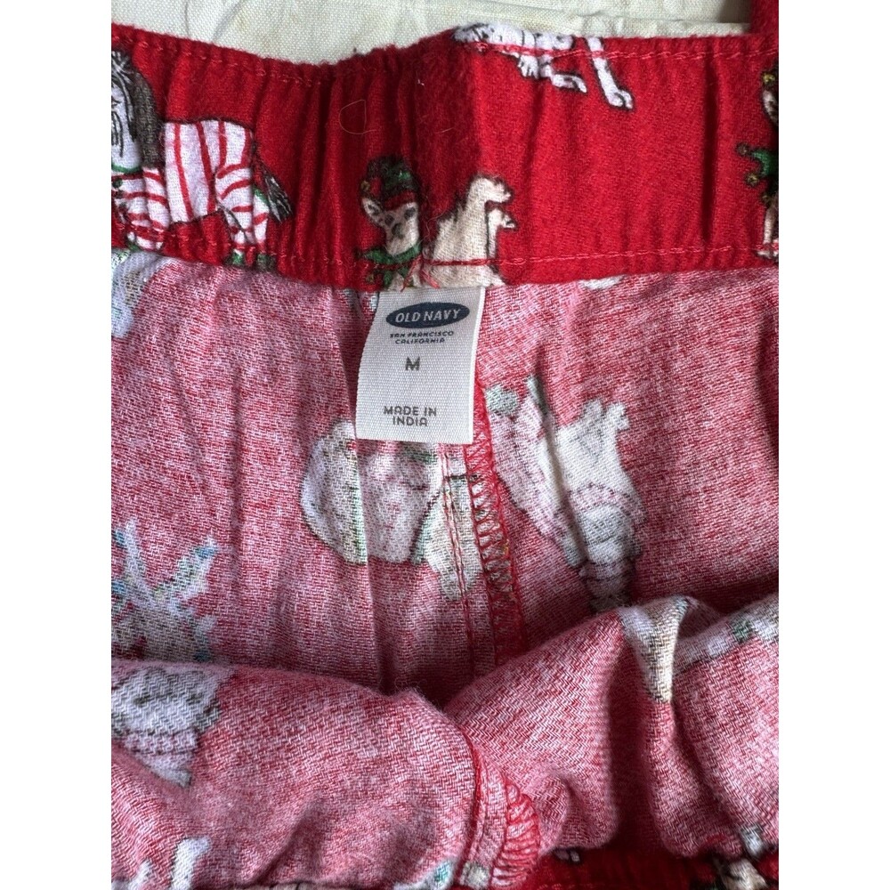 Old Navy Women's Flannel Pajama Pants Red Christmas Dog Graphic Drawstring M - Picture 7 of 8